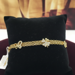 14K Yellow Gold Triple Layer Charm Bracelet Women Dainty Butterfly Flower Zircon