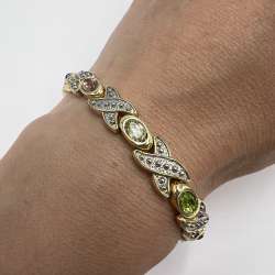 Vintage-Tennis-Bracelet-Sterling-Silver-Colored-Crystal-Stones-Womens-Jewelry