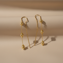 14K Yellow Gold Threader Earrings Polished Bead Chain Dangle Drop Fine Jewelry