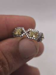 Sterling Silver 925 Ring  Size 8  Yellow Cubic Zirconia Stones & Crystal Accents