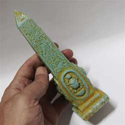 Replica Egypt obelisk with carved hieroglyphs made from rare green granite décor