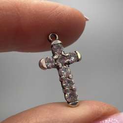 Vintage Sterling Silver 925 Cross Pendant w/ CZ Stones - 1.17g