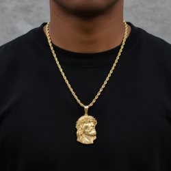 14K Yellow Gold Jesus Christ Crown Thorns Pendant Charm Detailed Religious Necklace