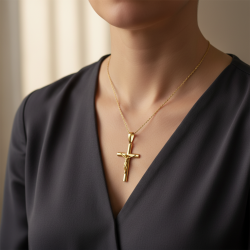 Timeless 14K Yellow Gold Crucifix Pendant Jesus Cross Charm Religious Jewelry NEW