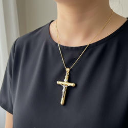 14K Yellow Gold INRI Crucifix Pendant Jesus Cross White Gold High Polish Solid