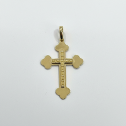 14K Yellow Gold Cross Pendant Charm Engraved Polished Sculpted Edges Izes Jewelry Gift