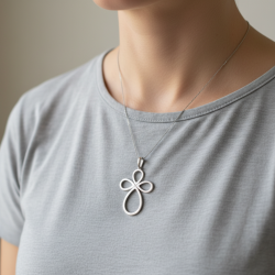 14K White Gold Modern Cross Pendant Elegant Minimalist Flowing Loop Design Jewelry