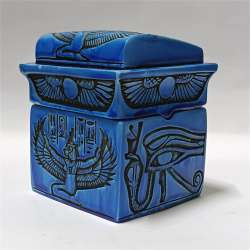 Egyptian Canopic Jars Set Pharaonic Resin Box with Hieroglyphs Eye of Ra