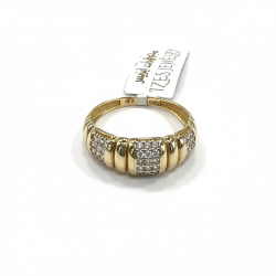 14K Yellow Gold Pavé CZ Ribbon Ring Women's Bold Sparkle Statement Band
