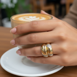 14K Yellow Gold Dome Ring Pavé CZ Accents Women's Statement Band New