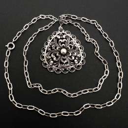 Vintage German 835 Silver Filigree Pendant with Chain | Antique Jewelry 21.2g