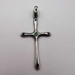 Vintage 925 Sterling Silver Italian Cross Pendant Blue Green Enamel Marked 5.3