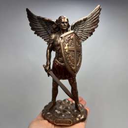 Archangel Michael Statue Bronze Finish Polystone Shield Made in Italy Decor Gift