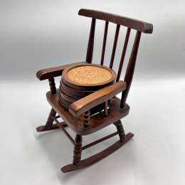 Vintage Wooden Rocking Chair Coaster Holder Set of 6 Rustic Handmade Home Decor