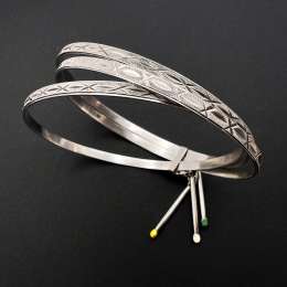 Vintage 800 Silver Triple Band Bracelet Circle Matchstick Enamel Charms Jewelry