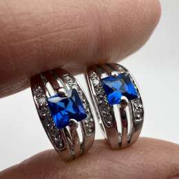 Vintage Pair Of Stud Earrings Sterling Silver 925 Stone Blue Jewelry Used 3.3gr