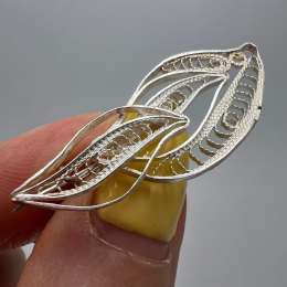 Retro Vintage 960 Silver Filigree Leaf Brooch Handmade Wirework 750 Mark