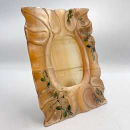 Antique 1927 Onyx Stone Photo Frame Hand Carved Painted Nizhny Novgorod Fair