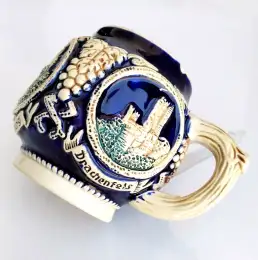 Vintage German Stein Pottery Square Mug Mulled Wine Beer With 4 Castle Original