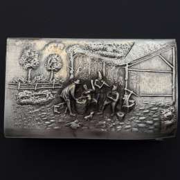 Large Vintage Silver Plated Matchstick Holder Germany Rural Scene Collectible