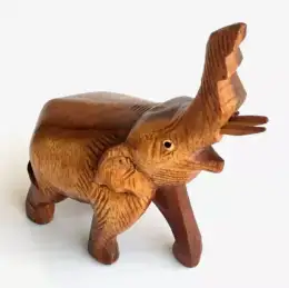 Vintage Hand-Carved Wooden Elephant Statue Upward Trunk Lucky Home Décor Gift 5