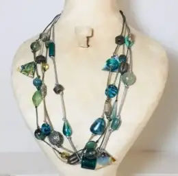 Rare Handmade Boho Necklace 4-Strand Gemstones Shells Murano Glass Silver Charms