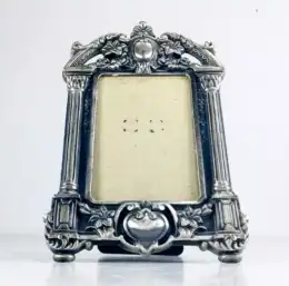 Vintage Pewter Photo Frame Decorative Empire Style with Ornate Columns, Taiwan