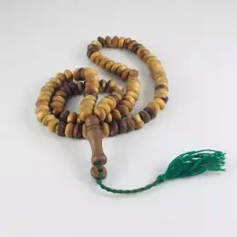 Vintage Hand-Carved 100 Bead Tasbih Natural Wood Islamic Rosary w/ Tassel 16