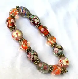 Colorful Murano-Style Art Glass Bracelet Stretch Fit 13 Beads, 3