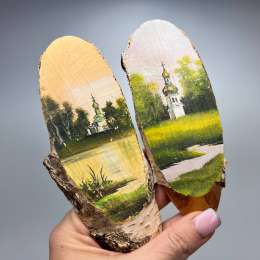 Vintage Ukrainian Oil Paintings on Birch Wood Set of 2 Folk Art Wall Decor Gift