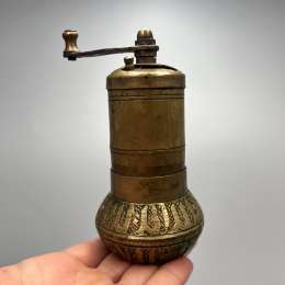 Antique Turkish Brass Pepper Grinder Hand Engraved Spice Mill Rustic Working