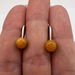 Vintage Soviet Silver 875 Baltic Amber Earrings Stud Screw Back USSR 1970s