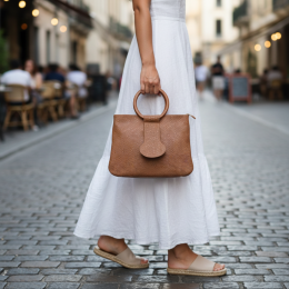 Hand Made Vintage Style Brown Embossed 100% Leather Women's Shoulder Bag Purse