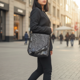 Hand Made NEW Vintage Style Black Croc Embossed Genuine Leather Women's Shoulder