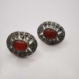Vintage Chic Women's Earrings 925 Sterling Silver, Jewelry, Amber, Marcasite