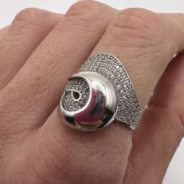 925 Sterling Silver Ring Size 7 Pavé CZ Swirl Design Modern Statement Ring 3.0g