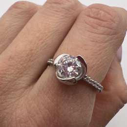 925 Sterling Silver Solitaire Ring Size 7 Large Round CZ Stone Pavé Band 2.1g