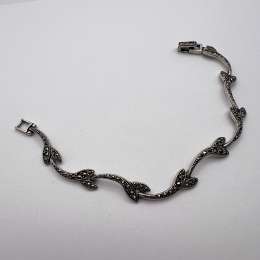 925 Sterling Silver Marcasite Leaf Bracelet Vintage Women Jewelry