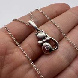 Used Vintage Sterling Silver 925 Pendant With Chain Jewelry Women's Stamped 3.8g