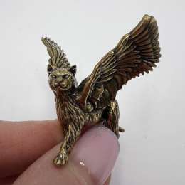 Vintage 1960s Mini Figure Statue Cat with Wings Brass Bronze Decor Collectibles