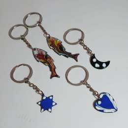 Lot of 5 Vintage MCM Enamel Copper Keychains Modernist Artisan Pendants USA 1970