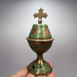 Antique Orthodox Brass Enamel Incense Burner Lampada Christian Church Decor