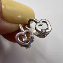 Beautiful Vintage 925 Sterling Silver Earrings Heart Shaped Zircon Stone