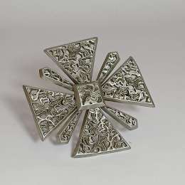 Vintage Silver Tone Maltese Cross Pin Brooch Motifs Ornate Openwork Filigree