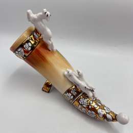 Antique Porcelain Hunting Horn Figurine With Original Stamp Vintage Art