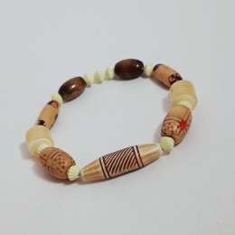 Vintage Handmade Wooden Bead Bracelet Tribal Carved Design Ethnic Boho Style