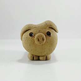 Handcrafted Stoneware Pig Figurine Rustic Clay Miniature 3