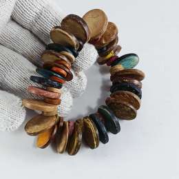 Natural Coconut Shell Bohemian Surfer Ethnic Stretch Bracelet Multicolor Chips