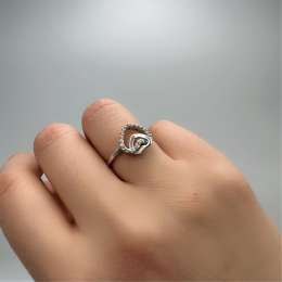 Vintage 925 Sterling Silver Double Heart Ring with Sparkling Stones