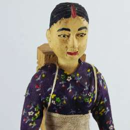 Sculpture Hand-Carved Asian Solid Wood Figurine Traditional Attire Sash Folk Art
